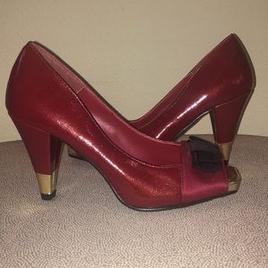 Red Black & Gold Open Toed Heels